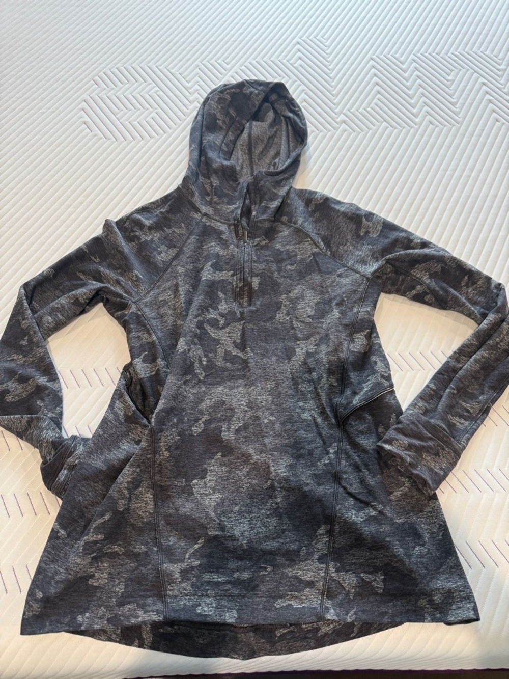 Gray Camo Half-Zip Hooded Pullover